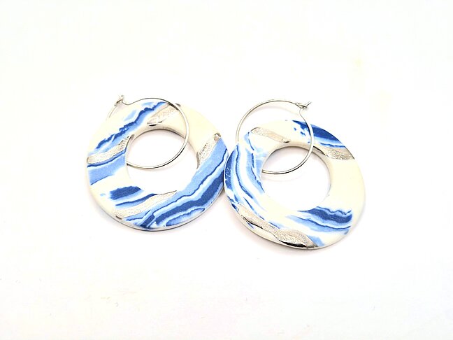 blue and white porcelain hoops with platinum lustre by Sandgate Ceramic
