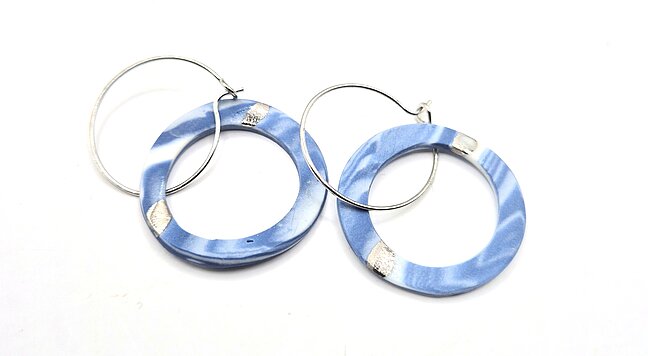small blue and white porcelain hoop earrings by Sandgate Ceramic