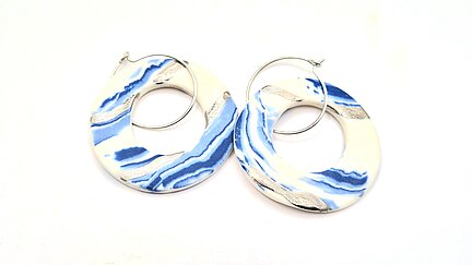 blue and white porcelain hoops with platinum lustre by Sandgate Ceramic