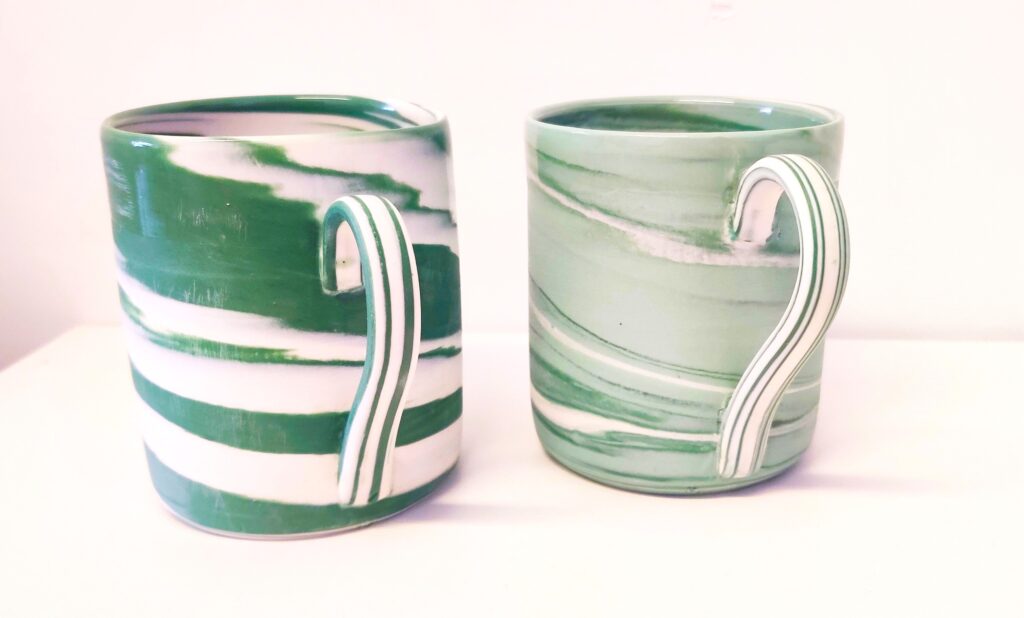 Green & white Porcelain & Parian mugs